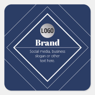 Your Logo & Customisable Modern Design Navy Blue Square Sticker