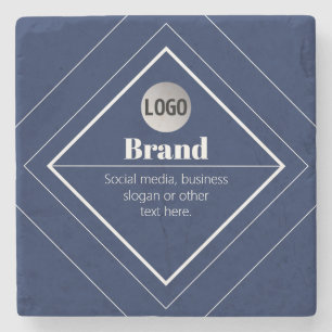 Your Logo & Customisable Modern Design   Navy Blue Stone Coaster