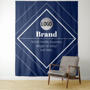 Your Logo & Customisable Modern Design   Navy Blue Tapestry