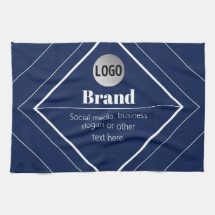 Your Logo & Customisable Modern Design   Navy Blue Tea Towel
