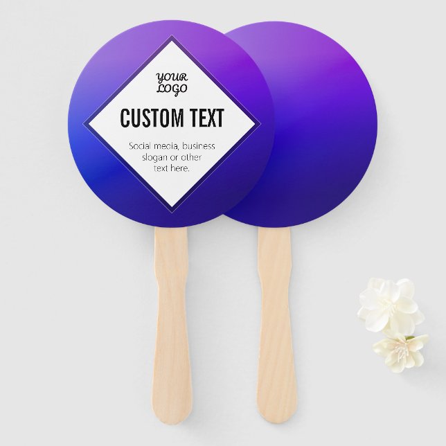 Your Logo & Customisable Text | Purple Ombre Hand Fan (Front and Back)