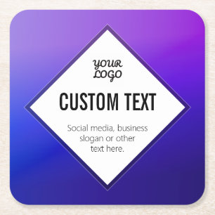Your Logo & Customisable Text Purple Ombre Square Paper Coaster