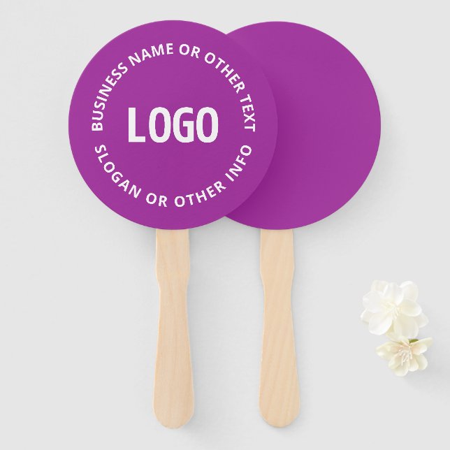 Your Logo & Customisable Text | Purple Violet Hand Fan (Front and Back)