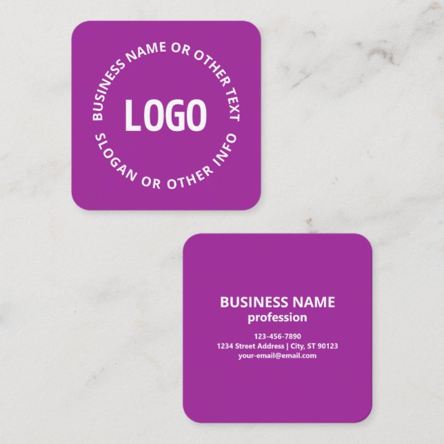 Your Logo & Customisable Text | Purple Violet Square Business Card (Front/Back)