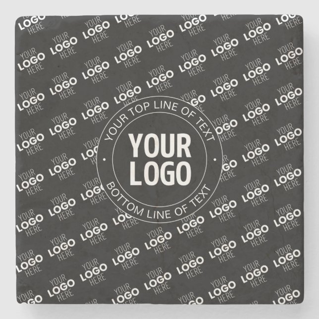 Your Logo & Customisable Text with Logo Pattern Stone Coaster (Front)