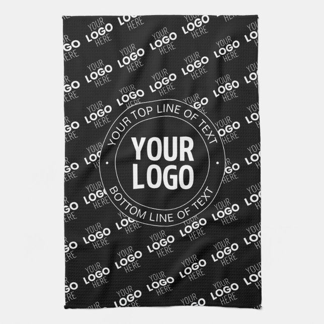 Your Logo & Customisable Text with Logo Pattern Tea Towel (Vertical)