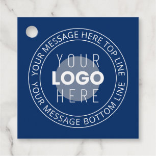 Your Logo & Customizable Circular Text   Navy Blue Favour Tags