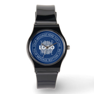 Your Logo & Customizable Circular Text   Navy Blue Watch