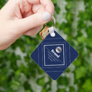 Your Logo & Customizable Modern Design   Navy Blue Key Ring