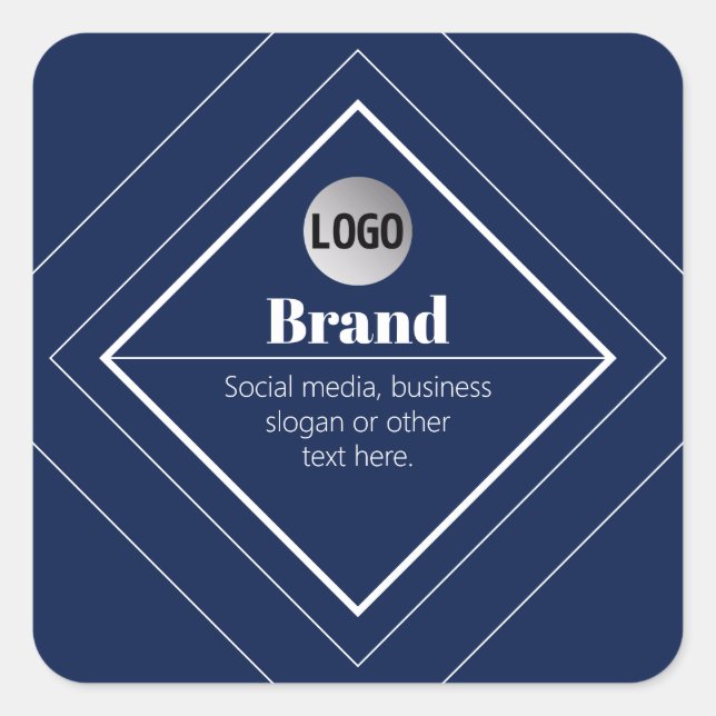 Your Logo & Customizable Modern Design | Navy Blue Square Sticker (Front)