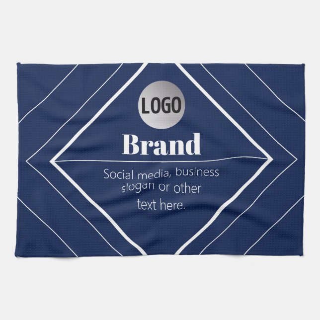 Your Logo & Customizable Modern Design | Navy Blue Tea Towel (Horizontal)