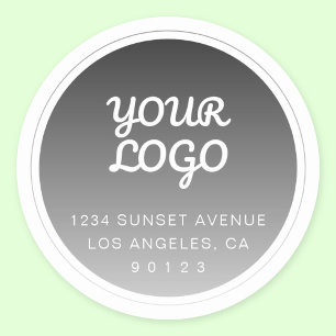 Your Logo & Dark Grey Gradient Return Address Classic Round Sticker