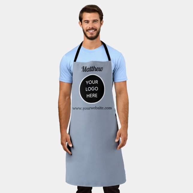 Your Logo Dusty Blue Website Yellow Business Apron (Worn)