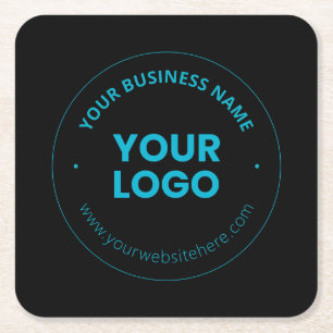 Your Logo   Editable Business Name & Website Square Paper Coaster