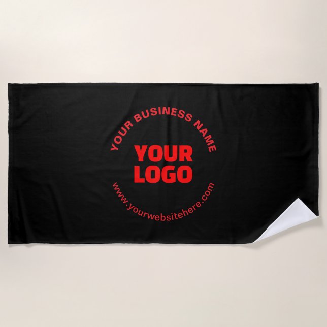 Your Logo & Editable Circular Text, Red or DIY Beach Towel (Front)