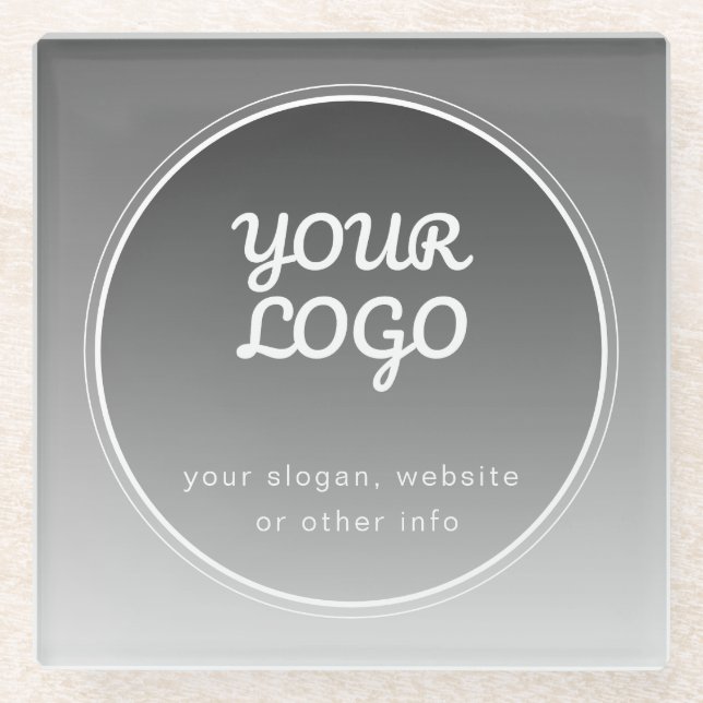Your Logo & Editable Text | Dark Grey Gradient  Glass Coaster (Front)