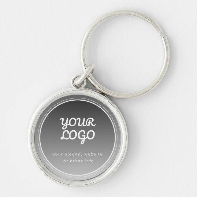 Your Logo & Editable Text | Dark Grey Gradient  Key Ring (Front)