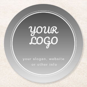 Your Logo & Editable Text   Dark Grey Gradient  Round Paper Coaster