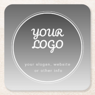 Your Logo & Editable Text   Dark Grey Gradient  Square Paper Coaster