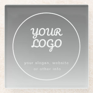 Your Logo & Editable Text Dark Grey Ombre Glass Coaster