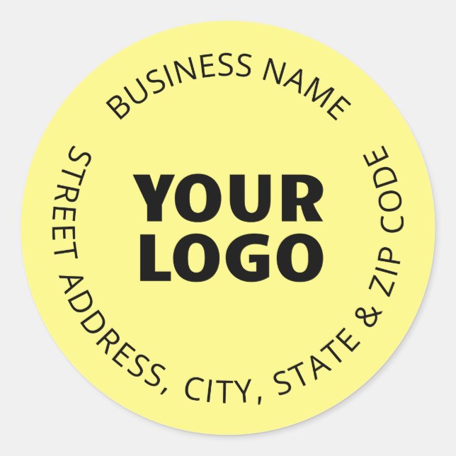 Your Logo & Editable Text | Light Yellow  Classic Round Sticker (Front)