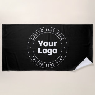 Your Logo & Editable Text Template   Black & White Beach Towel