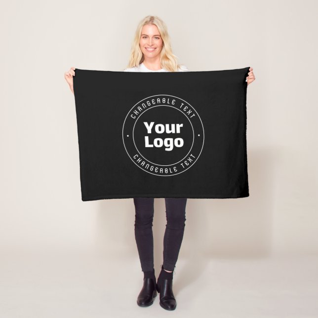 Your Logo & Editable Text Template | Black & White Fleece Blanket (In Situ)