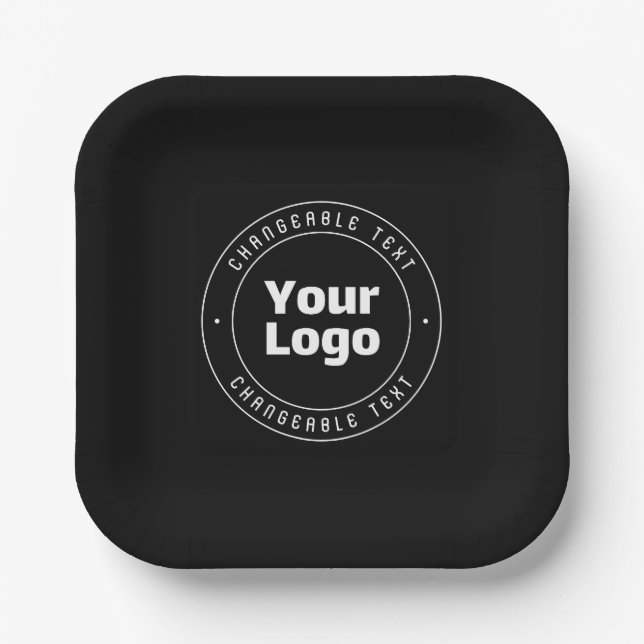 Your Logo & Editable Text Template | Black & White Paper Plate (Front)