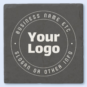 Your Logo & Editable Text Template   Black & White Stone Coaster