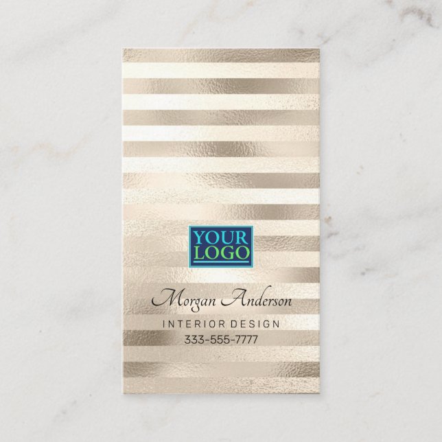 Your Logo Elegant Professional Platinum Stripped 2 Business Card (Front)