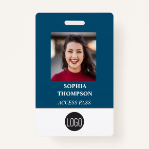 Your Logo Employee Name Photo Bar Code Blue ID Badge