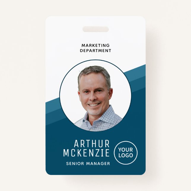 Your Logo Employee Photo Blue Company ID ID Badge (Front)