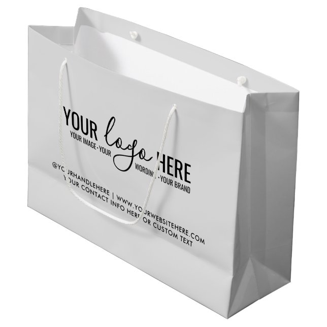 Your Logo Event Business Company Branding Grey Large Gift Bag (Front Angled)