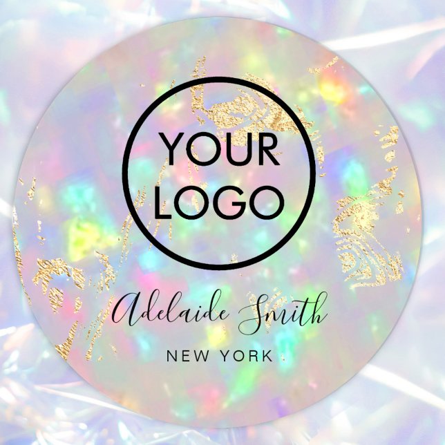 your logo faux iridescent opal  classic round sticker (Creator Uploaded)