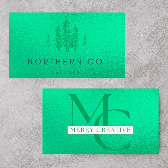 Your Logo Faux Light Green Foil Modern Business Business Card (Creator Uploaded)