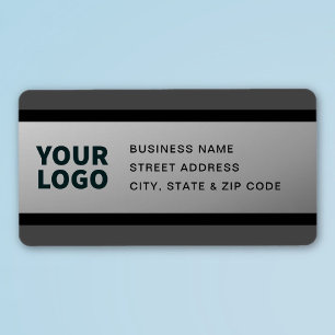 YOUR LOGO Faux Silver Black & Grey Return Address Label
