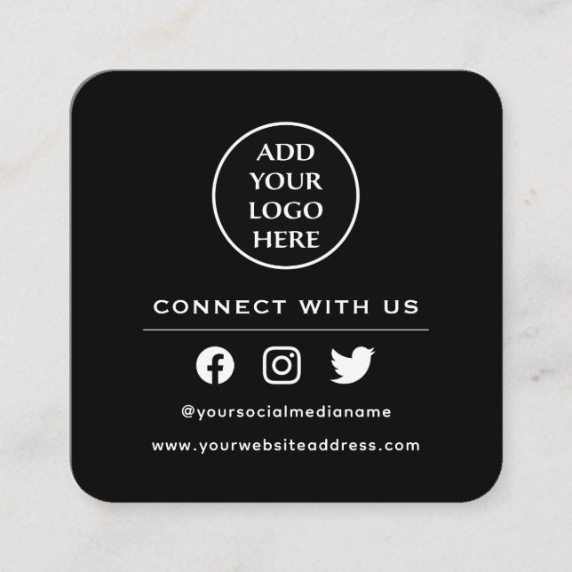 Your Logo Follow Scan To Connect With Us QR Code Square Business Card (Front)