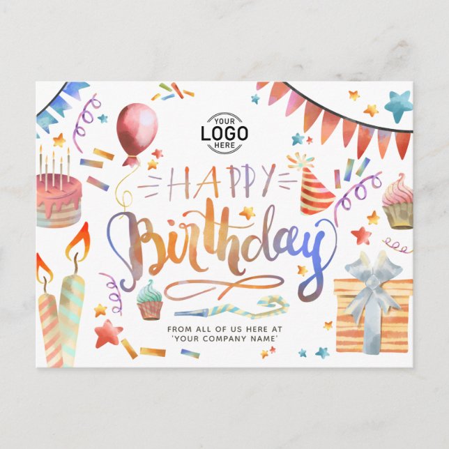 Your Logo Fun Colourful Party Business Birthday Holiday Postcard (Front)