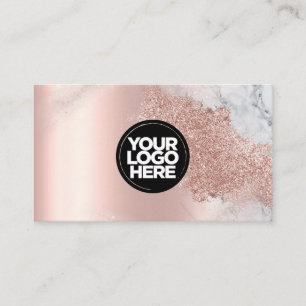Your logo Glitter Rose gold elegant script marble Business Card