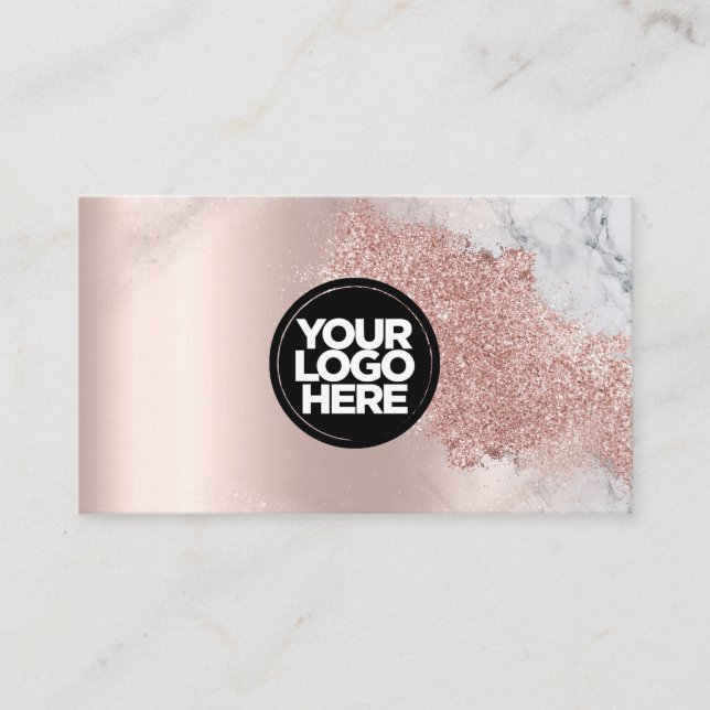 Your logo Glitter Rose gold elegant script marble Business Card (Front)