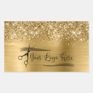 Your Logo Glittery Gold Glam Rectangular Sticker