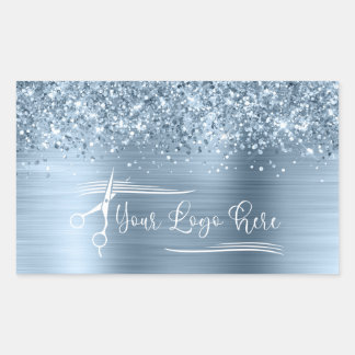 Your Logo Glittery Light Blue Glam Rectangular Sticker