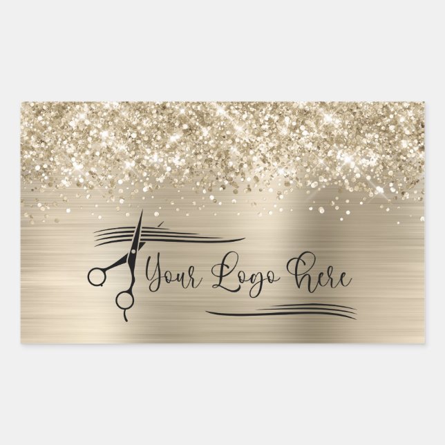 Your Logo Glittery Pale Gold Glam Rectangular Sticker (Front)