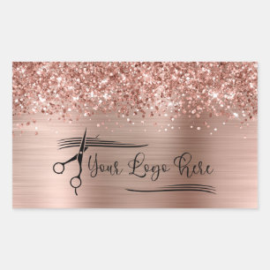 Your Logo Glittery Rose Gold Glam Rectangular Sticker