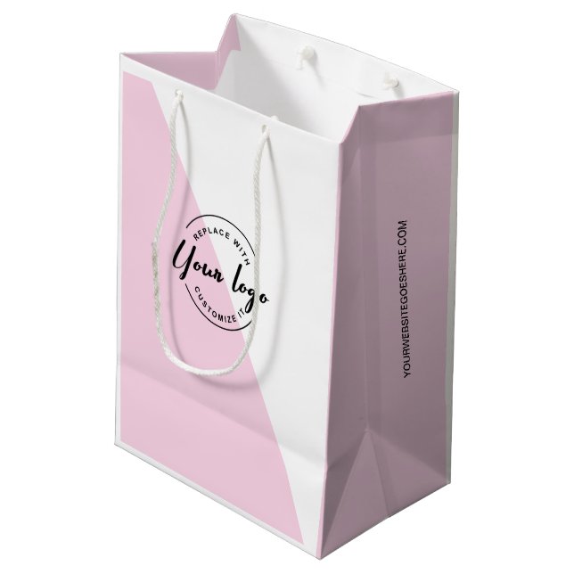 Your logo goes here Modern Pink Corporation Medium Gift Bag (Back Angled)