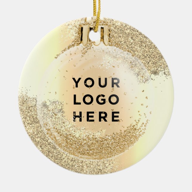 Your Logo Gold Glitter Drips Trendy Christmas Ball Ceramic Tree Decoration (Front)