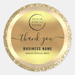 Your logo gold glittery script thank you business  classic round sticker