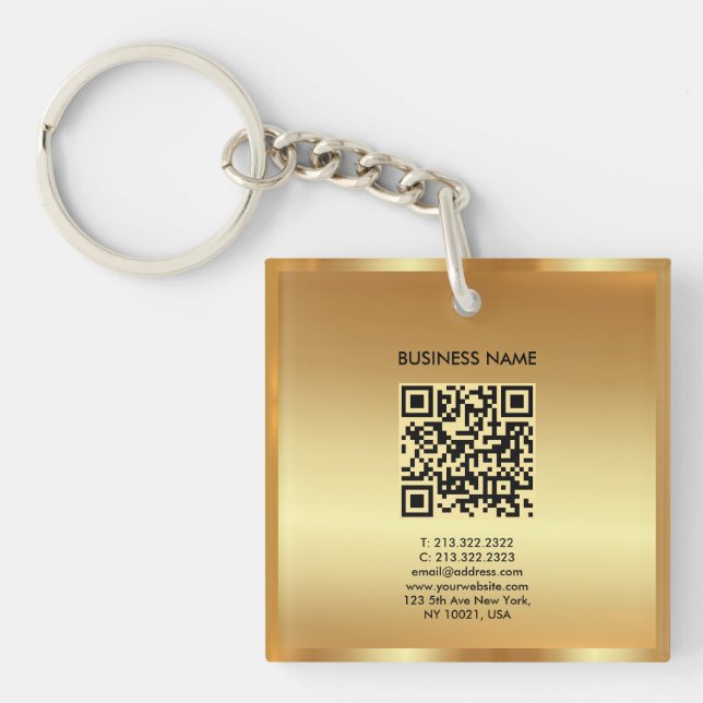 Your Logo Gold QR Code Double Sided Square Key Ring (Front)