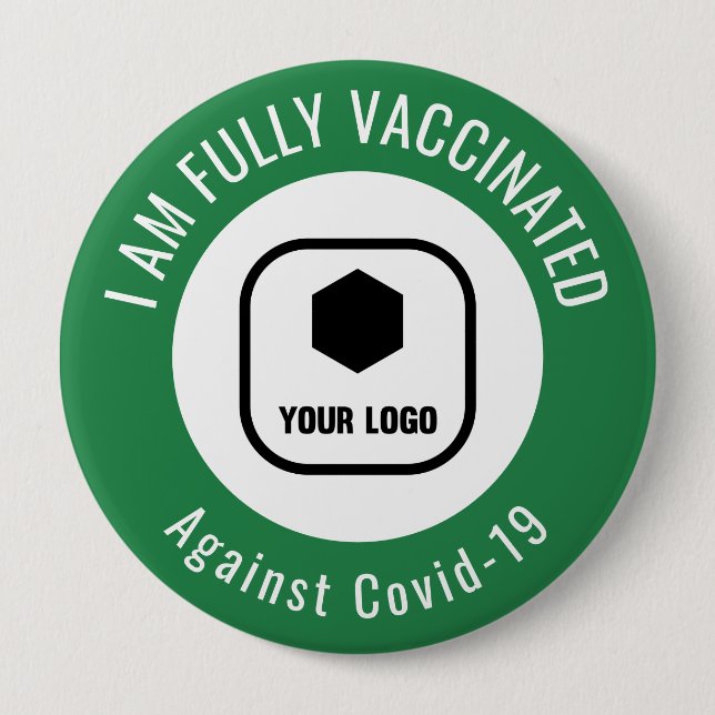 Your Logo Green White Employee Business Vaccinated 10 Cm Round Badge (Front)