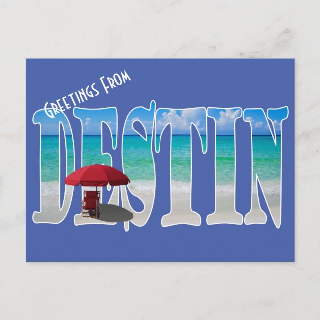Your Logo Greetings From Destin Beach Typography Postcard (Front)